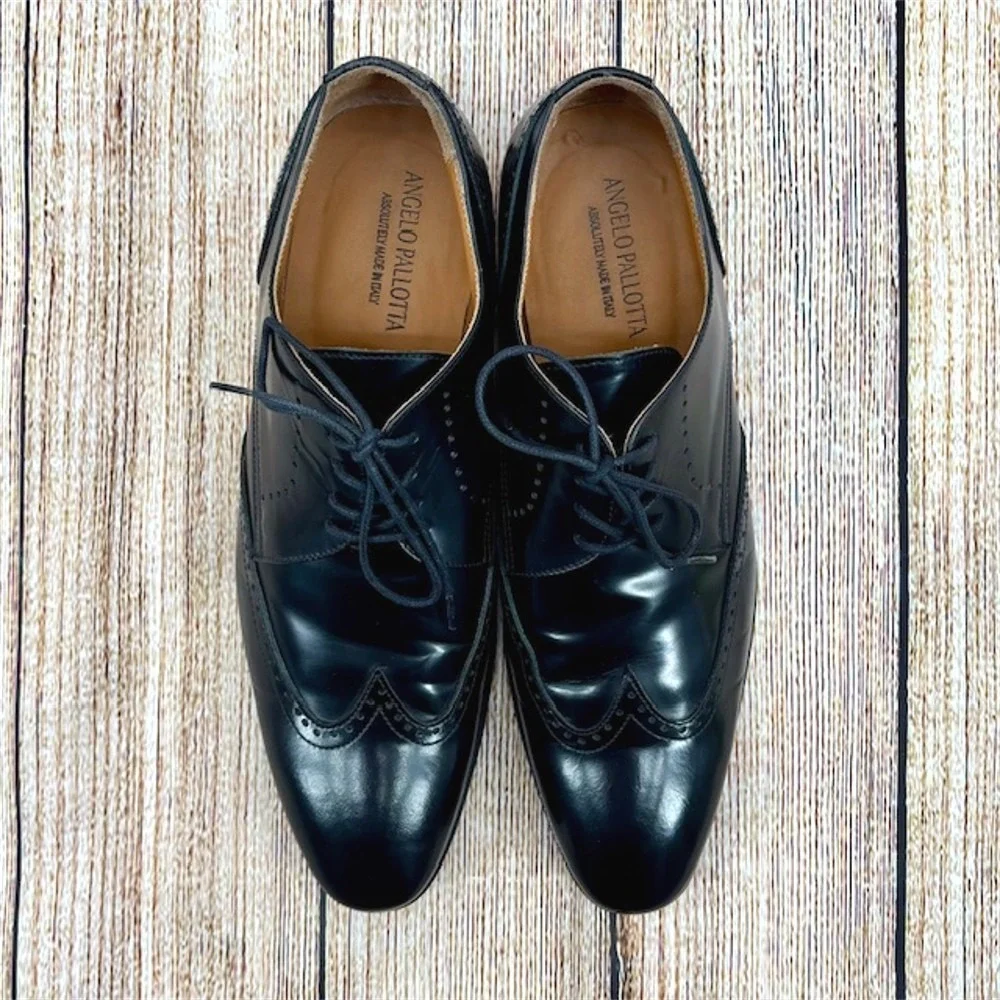 Angelo Pallotta Men's‎ Size 9 US 42 EU Black Leather Lace Up Wingtip Oxfords